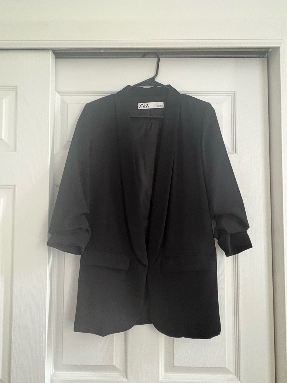 Zara Black Draped Open-Front Blazer